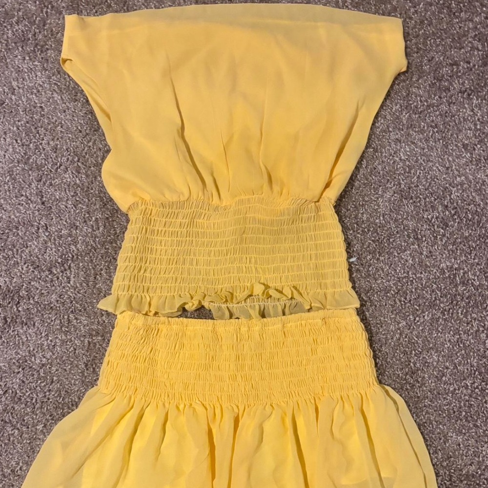 Yellow Strapless Smocked Dress